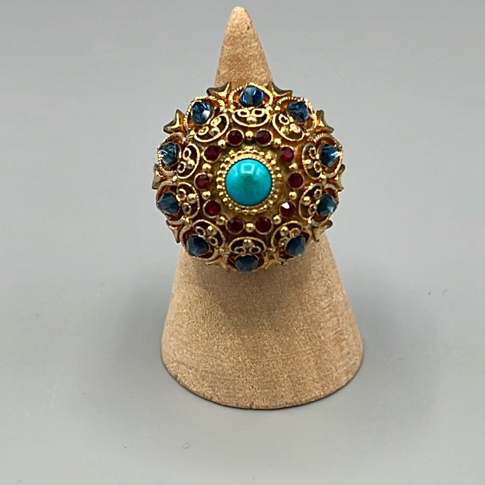 VENDOME Adjustable Blue & Red Dome Cocktail Ring - Vintage
